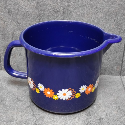 Emaille milchtopf blau - emaille, blumen